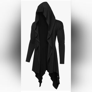Men's Black Hooded Drape Cardigan